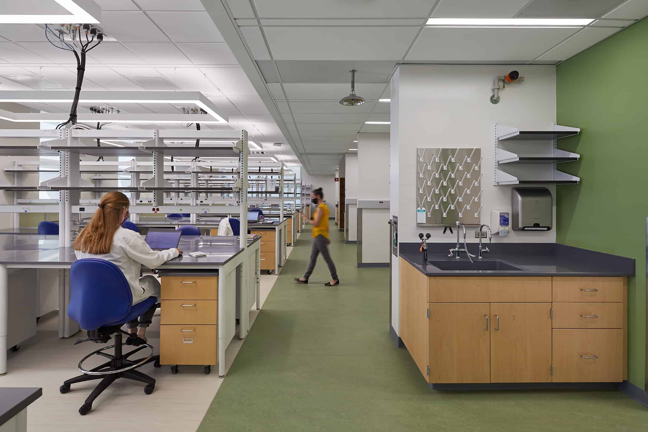 This photograph features a laboratory within the Duke University Medical Science Research Building.